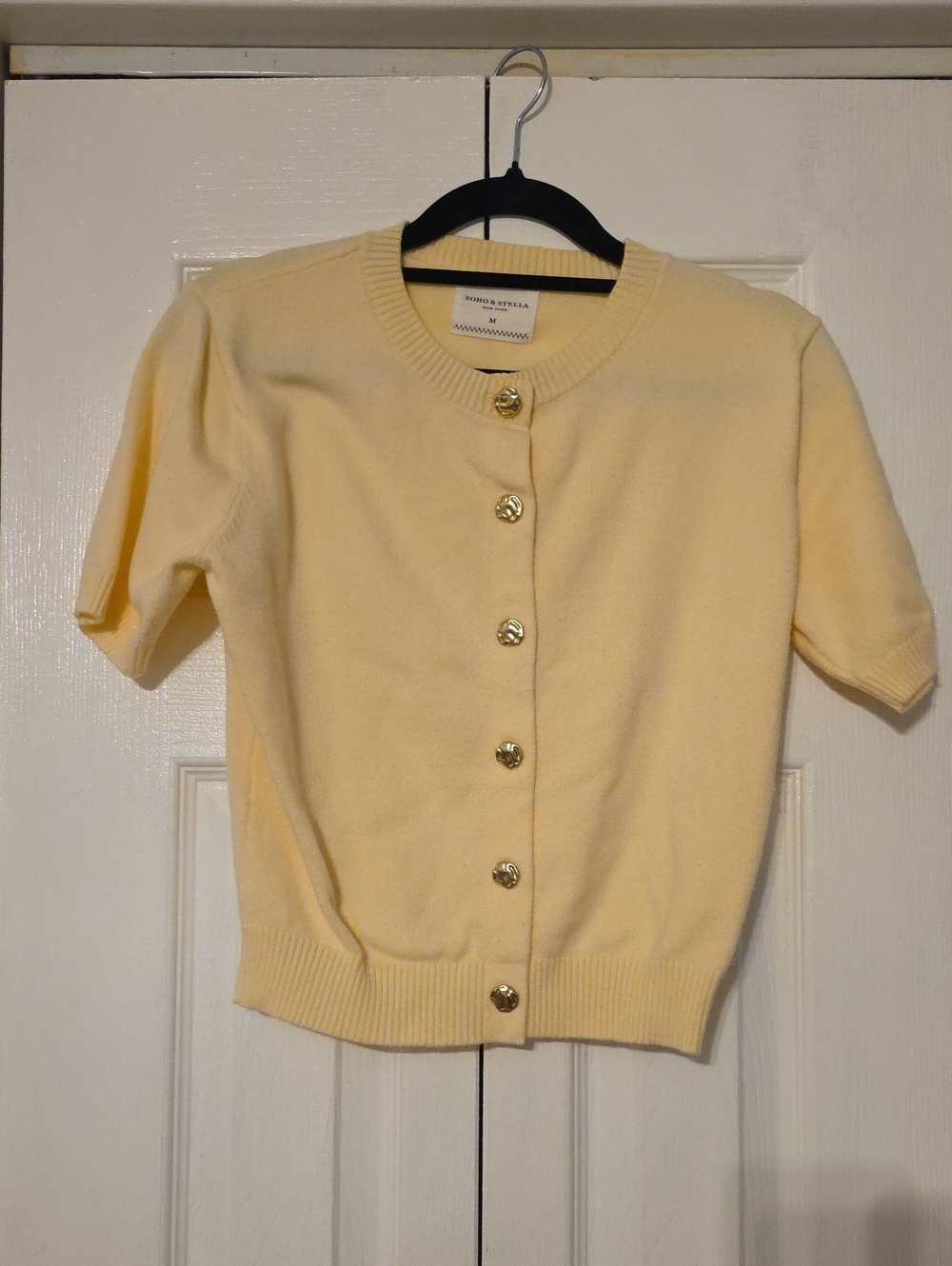 Short-Sleeve Pale Yellow Button Cardigan